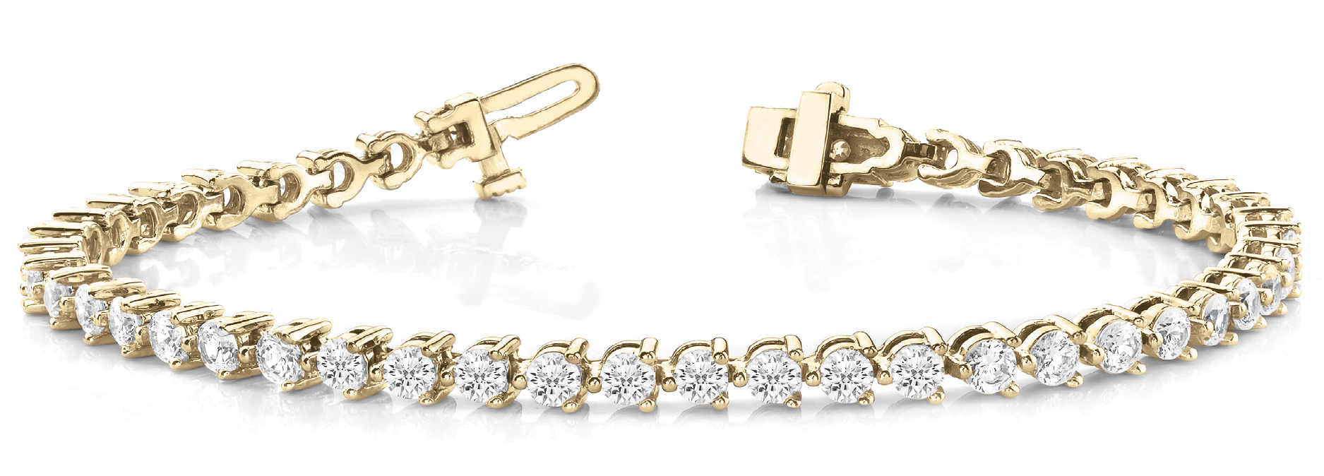 Lab-grown diamond tennis bracelet in 14K Yellow Gold — 4.08 ct total weight across 48 round lab-grown diamonds