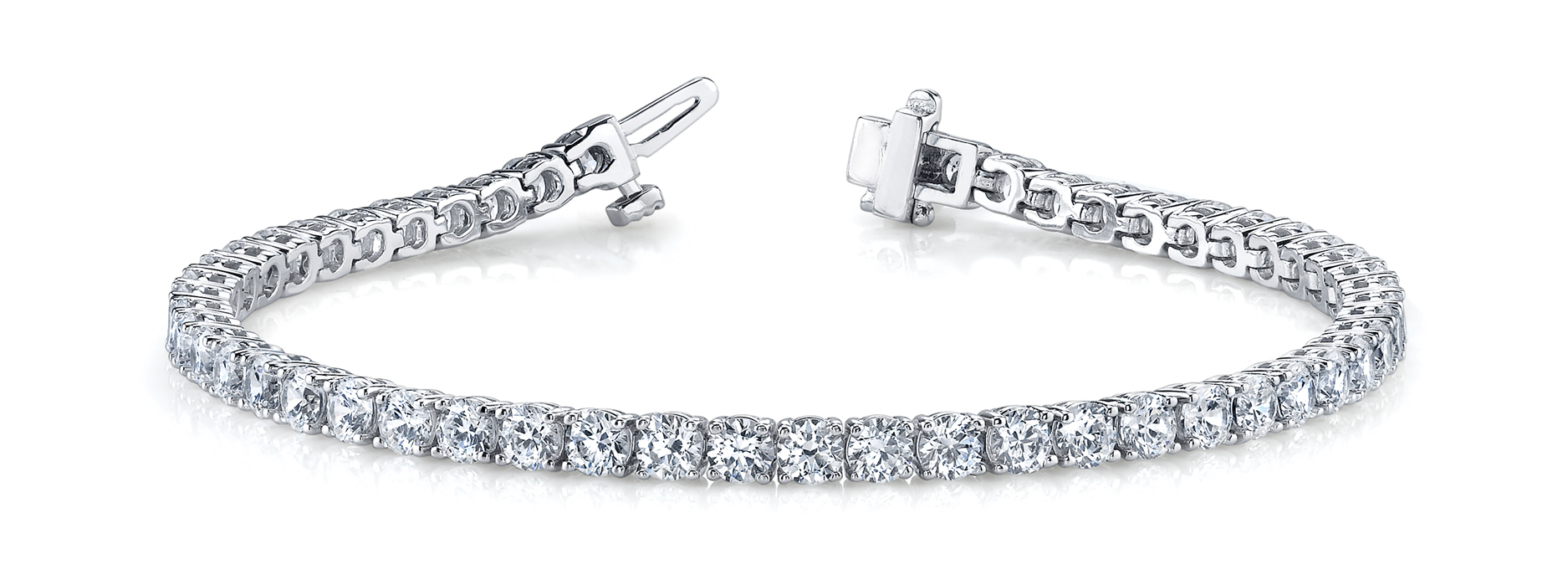 Lab-grown diamond tennis bracelet in 14K White Gold — 3.90 ct total weight across 65 round lab-grown diamonds