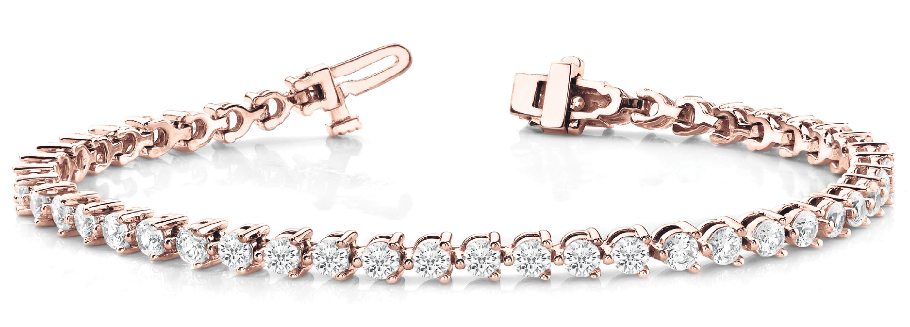 Lab-grown diamond tennis bracelet in 14K Rose Gold — 3.24 ct total weight across 54 round lab-grown diamonds