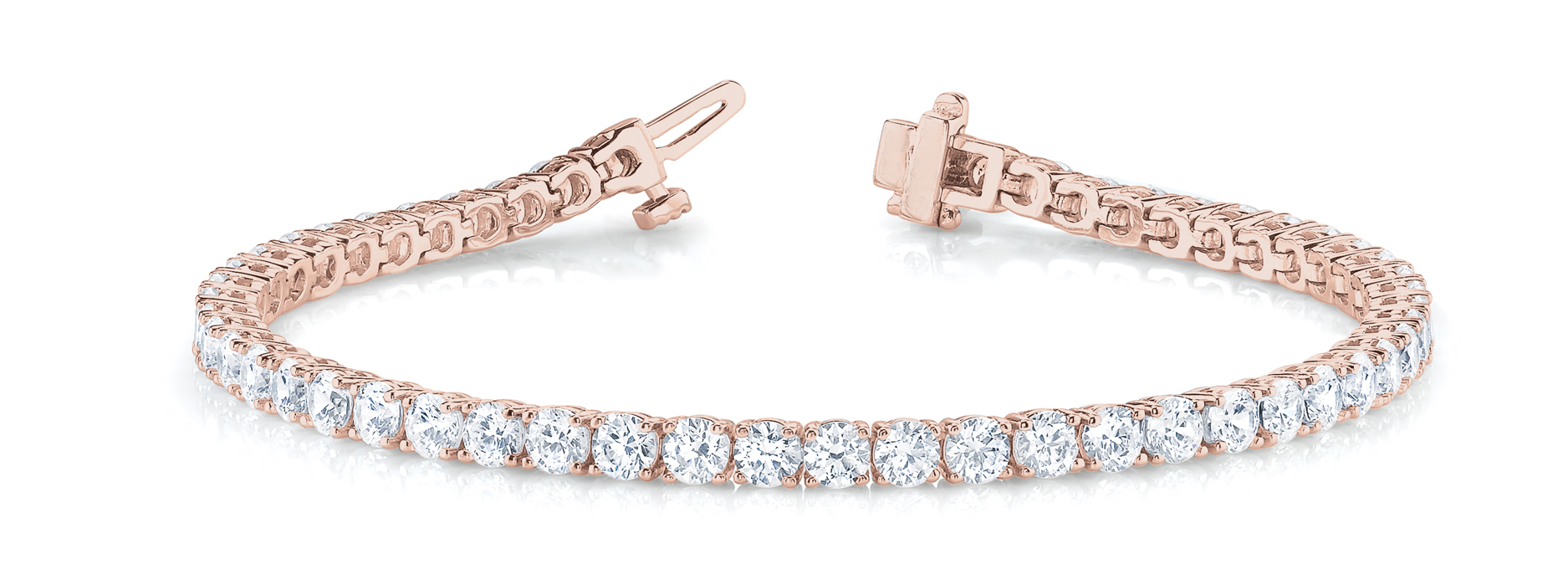 Lab-grown diamond tennis bracelet in 14K Rose Gold — 11.48 ct total weight across 41 round lab-grown diamonds