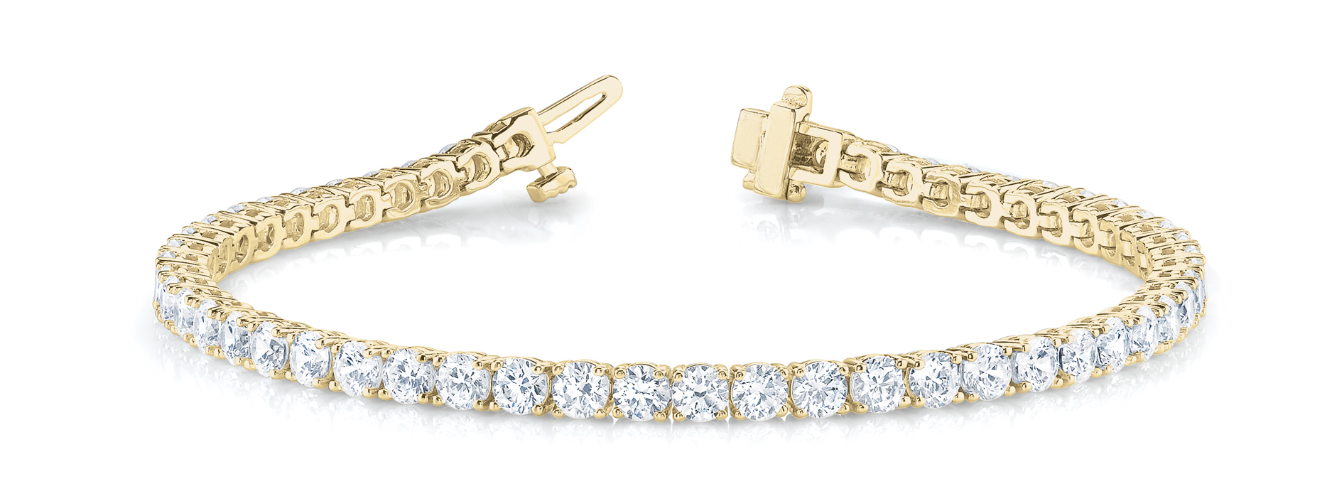 Lab-grown diamond tennis bracelet in 14K Yellow Gold — 8.93 ct total weight across 47 round lab-grown diamonds