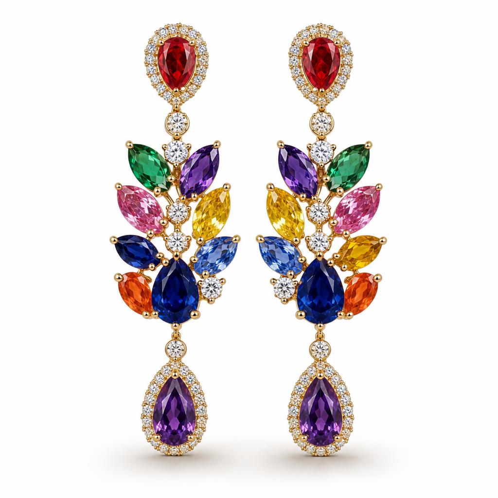 Multi-Colored Lab-Created Gemstone Earrings